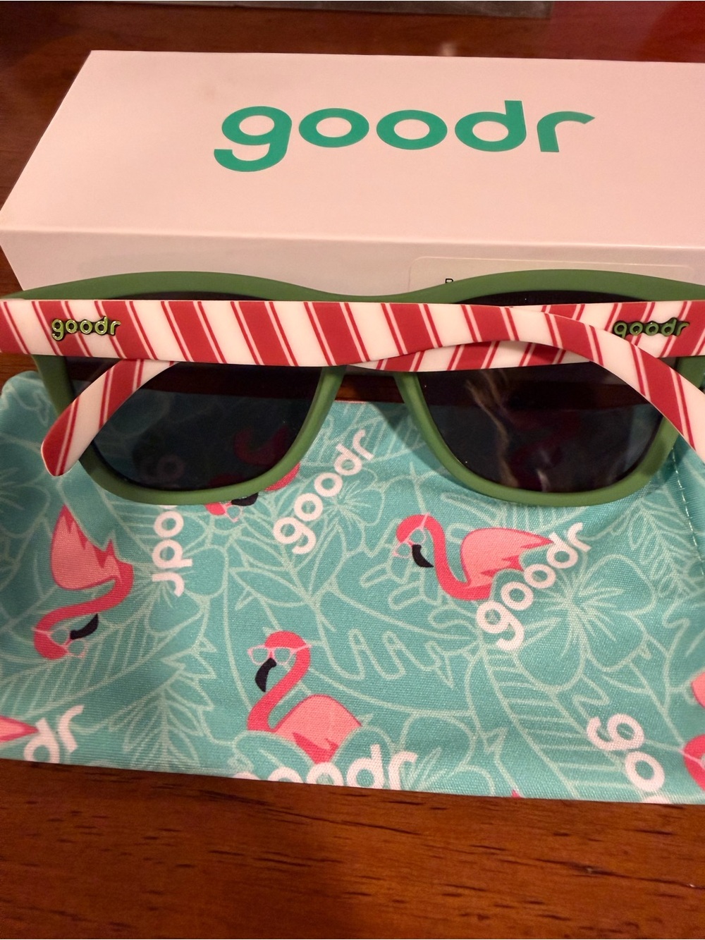 goodr Sunglasses in Mint Green with Pink Flamingo Pattern - Picture 2 of 2